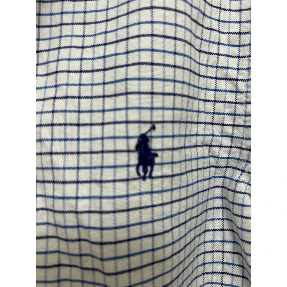 Ralph Lauren Boys Blue White Grid Button Down Shirt Size 10 Long‎ Sleeve